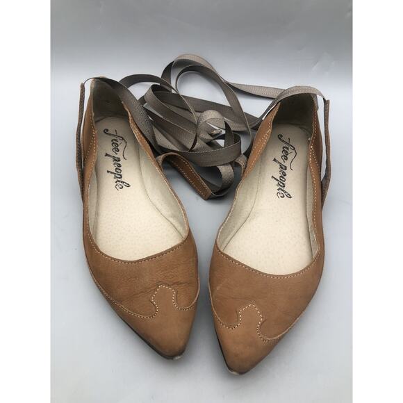 Free People Women's Flat Shoes Ankle Wrap Tie Fashion Boho Leather Classic Sz 38 - Picture 1 of 14